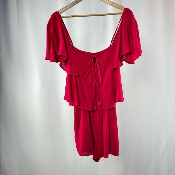 NWT L*Space Seaside Ruffle Romper in Cherry Red Size Medium‎ - Picture 5 of 16